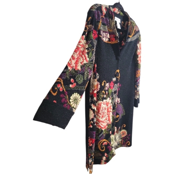 Draper's & Damon's Floral Mandarin Duster Coat Size XL Textured Long Sleeve - Picture 4 of 12